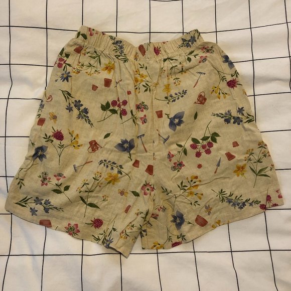 Linen Garden Themed Elastic Waistband Shorts by Line Two - Size XS - Picture 2 of 4